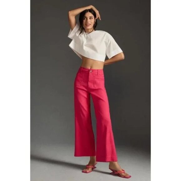 Maeve the Colette Cropped Wide-Leg Pants (Rose Color) by Anthropologie (NEW) - Picture 1 of 8